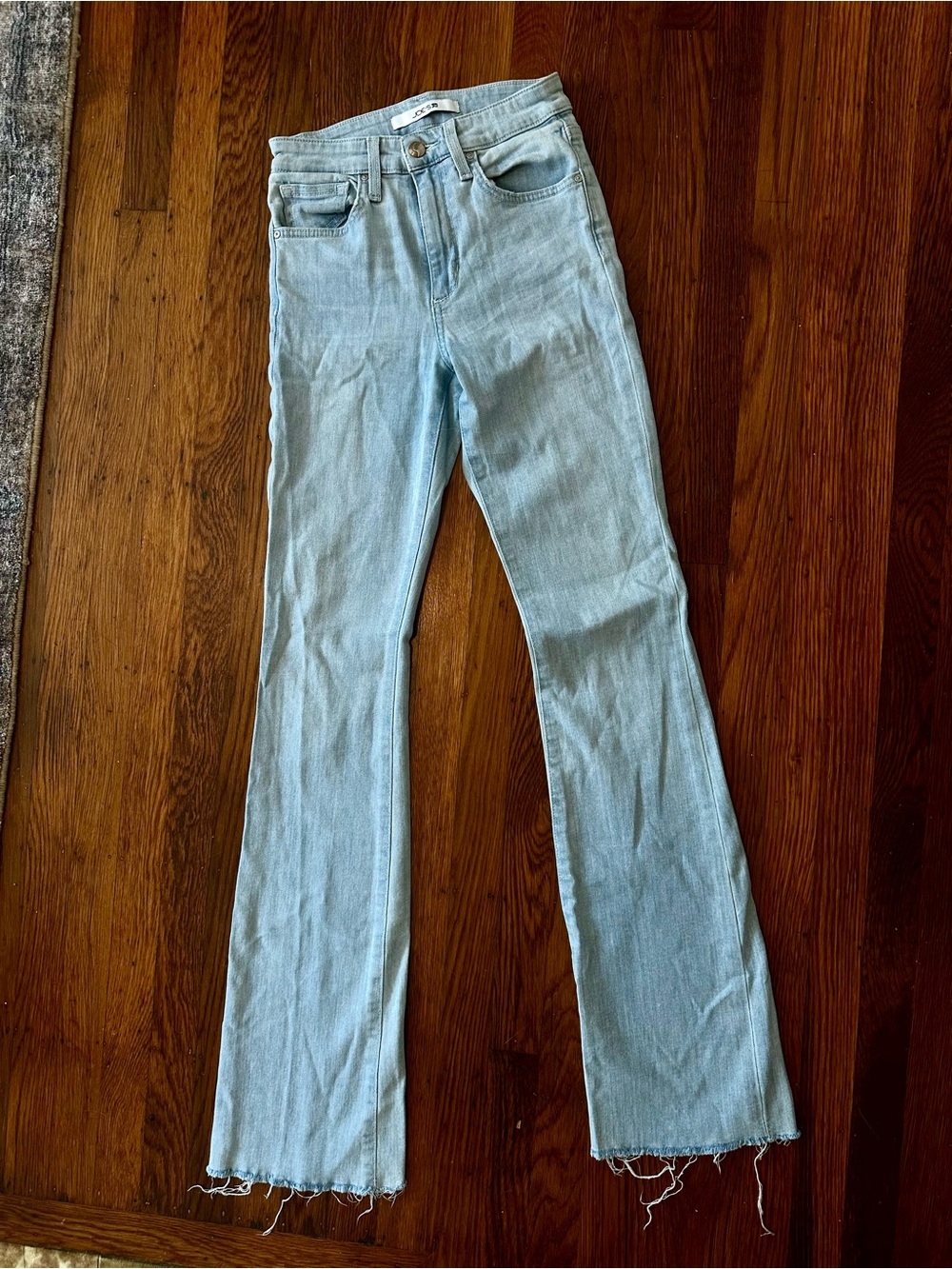 Joe’s Jeans High Rise Bootcut Jeans Light Wash Stretch Denim Size 25 Raw Hem